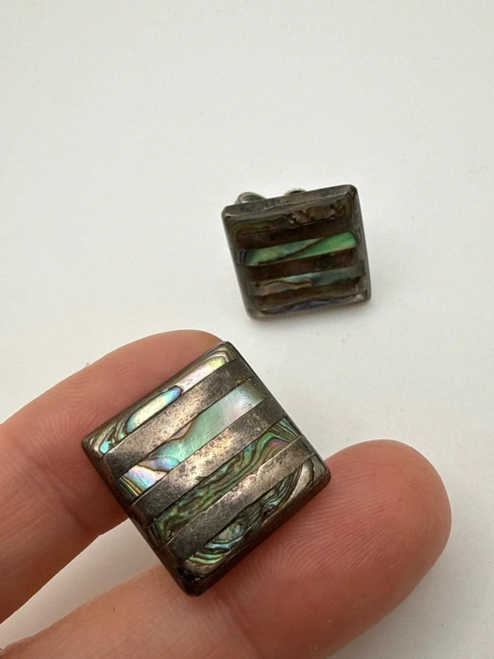 Iridescent Abalone Inlay Square Stud Earrings - Women Jewelry